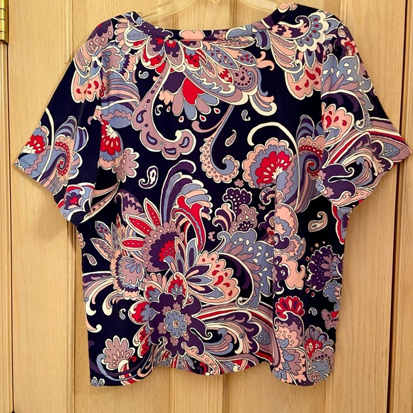 Talbots 2X Paisley Multi Colored Short Sleeve Top - Picture 2 of 5